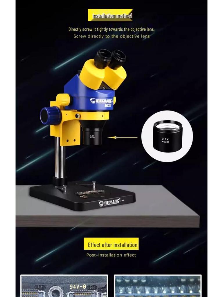 Wide-Angle Eyepiece Stereo Microscope with Reticle and Lens Adapter