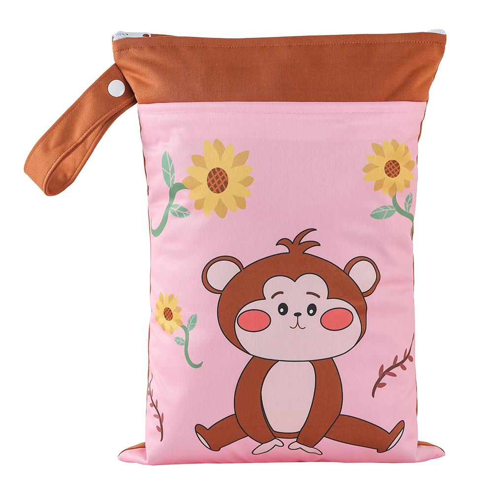 Special Offer Promotion Series 25*35cm Carton Wet Bags Polyester Waterproof Swimsuit Bag Double Pocket Baby Diaper Dry Wet Bag