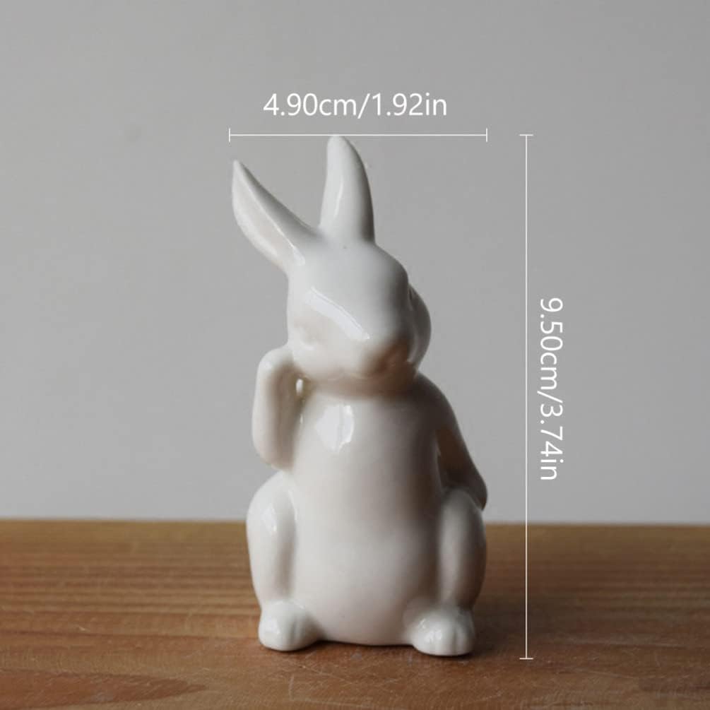 Happyyami Garden Bunny Figurines Landscape Bunnies Decoration 3Pcs Ceramic Bunny Rabbit Figurine Easter White Bunny Figurines Mini Tabletop Rabbit