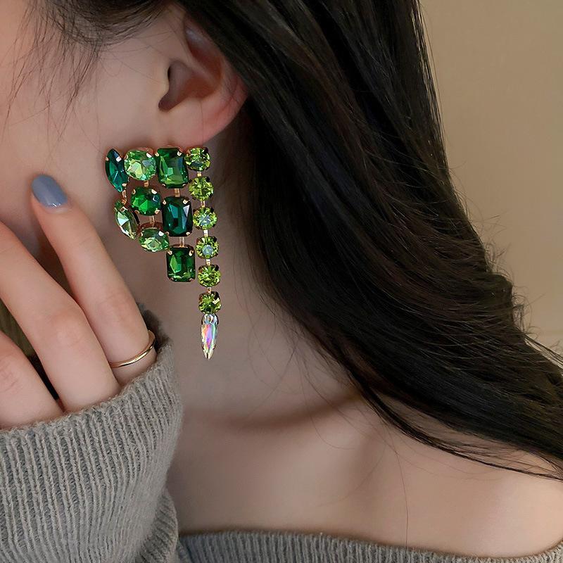 

Длинные квадратные зеленые серьги-подвески с кисточками из кристаллов Hyperbole, большие висячие серьги для женщин, украшения для банкета, подарки