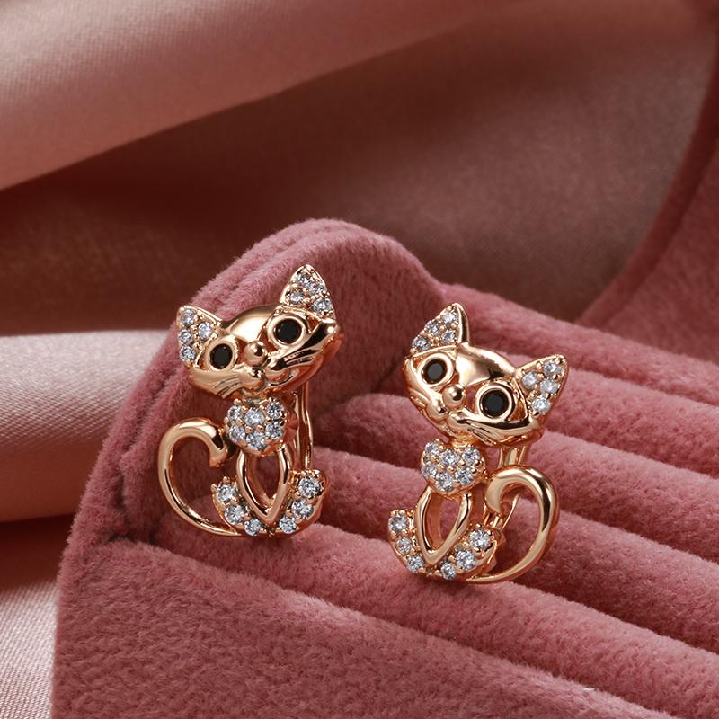 New  Rose Gold Cute Cat Earrings For Women Micro Wax Inlay Natural Zircon Earring Fashion Birthday Party Girl Jewelry