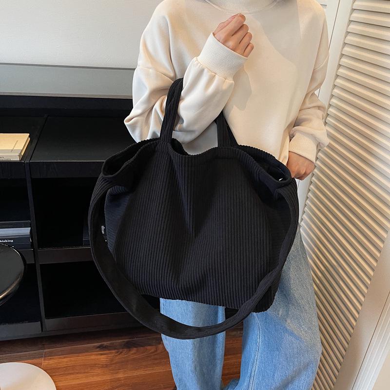 

Women s Corduroy Tote Bag: 2025 Autumn/Winter Fashion - Ribbed Handbag for Shoulder & Crossbody Use (Student-Friendly) One size чёрный