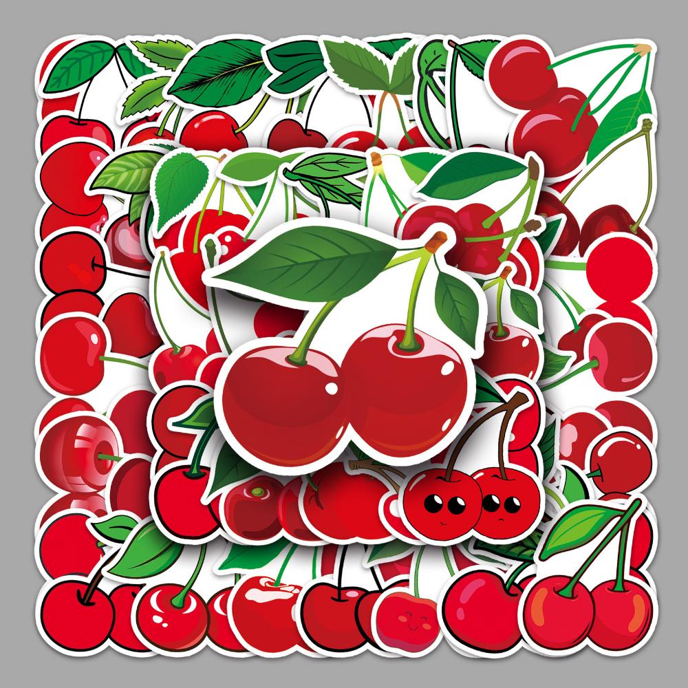 10/50pcs Cute Red Cherry Aesthetic Stickers Decal Laptop Luggage Phone Fridge Scrapbook Car Graffiti Sticker for Girl Kid Toys