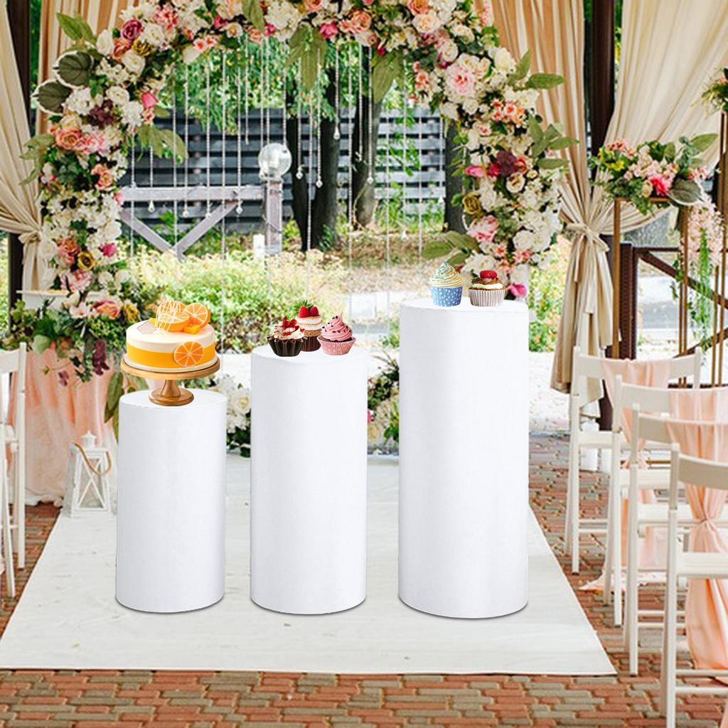 3Pcs Cylinder Dessert Pedestal Covers Tablecloth Plinth Stand Pillar Covers for Wedding Party Thanksgiving Graduation Engagement