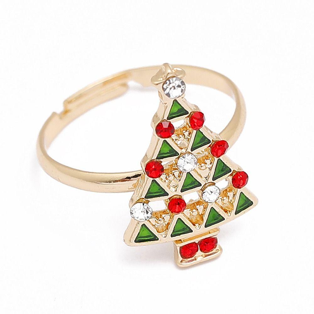 Christmas Tree Christmas Open Ring Dripping Oil Xmas Jewelry Retro Cartoon Lovely Ring Decoration