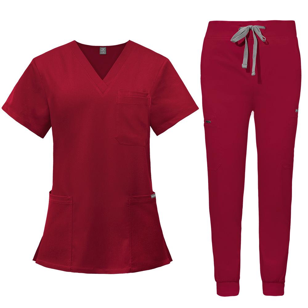 Double-Layer Multifunction Pocket Scrub Suit for Anesthesiologists - Short Sleeve, Long Pants Set