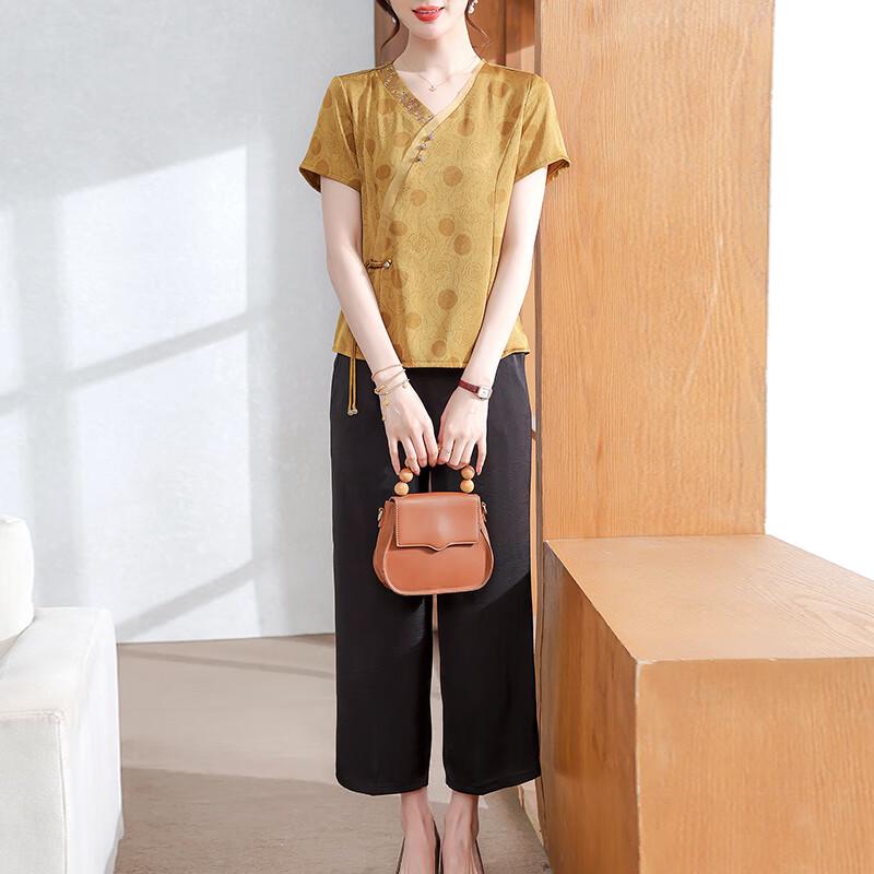 XUEXI New Chinese Style Summer Chiffon Set for Women 3XL