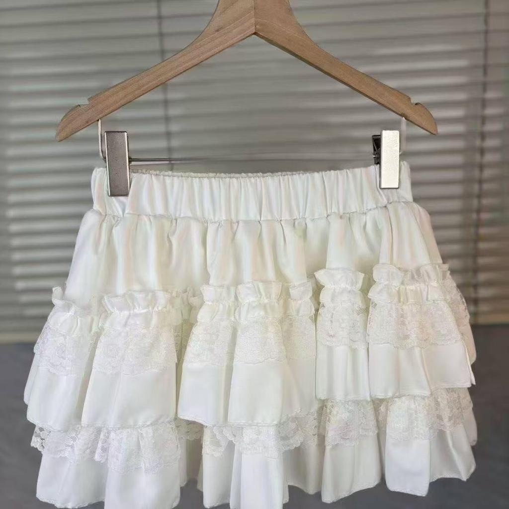 Sweet White Puffy Lace Ballet Skirt - Petite, High Waist, Elastic Waistband