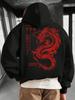 Men's "Dragon" Pattern Print Hooded Sweatshirt with Drawstring and Kangaroo Pocket, Comfortable Casual Fashion Hoodie Pullover, PL