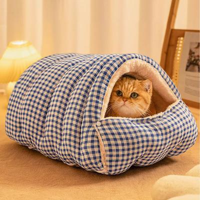 Cat Tunnel Bed Warm Cat Cave Cozy Cats Tent Bed Washable Plush Semi-Enclosed Calming Bed for Indoor Cats