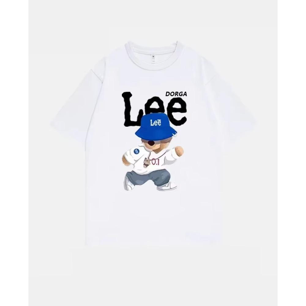 International Brand LEE Cooperation Printed Short Sleeve T-shirt 100% Cotton Round Neck Loose Fashion Simple Men's T-shirt