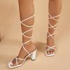 Fashion White Ankle Strap Gladiator Sandals for Women Square Toe High Heels Sandalias Mujer Summer 2025 Fashion Party Dress Shoes Woman