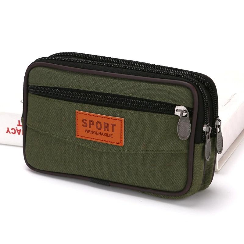 

Canvas Casual Men Waist Pack Wallet Purse Double Layer Men Phone Bag Belt Pouch Horizontal Mobile Phone Pouch Outdoor Sports