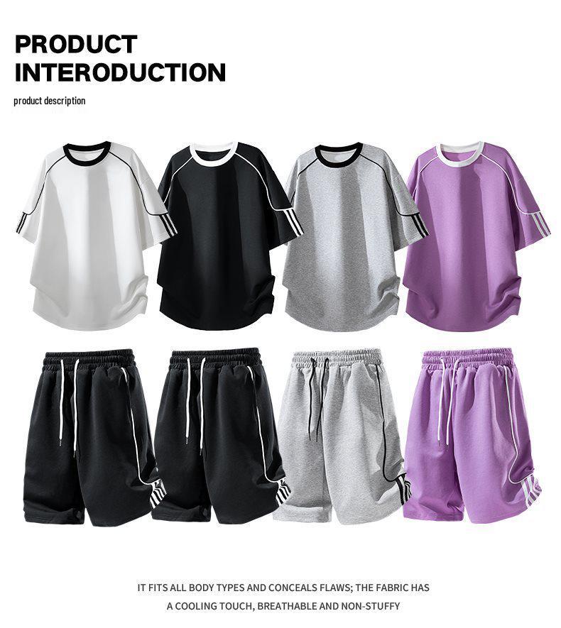 Ice-Cool Cotton Men's Two-Piece Set: Short-Sleeve T-Shirt & Five-Point Pants, Summer 2026 New Style, Casual Sportswear for Students