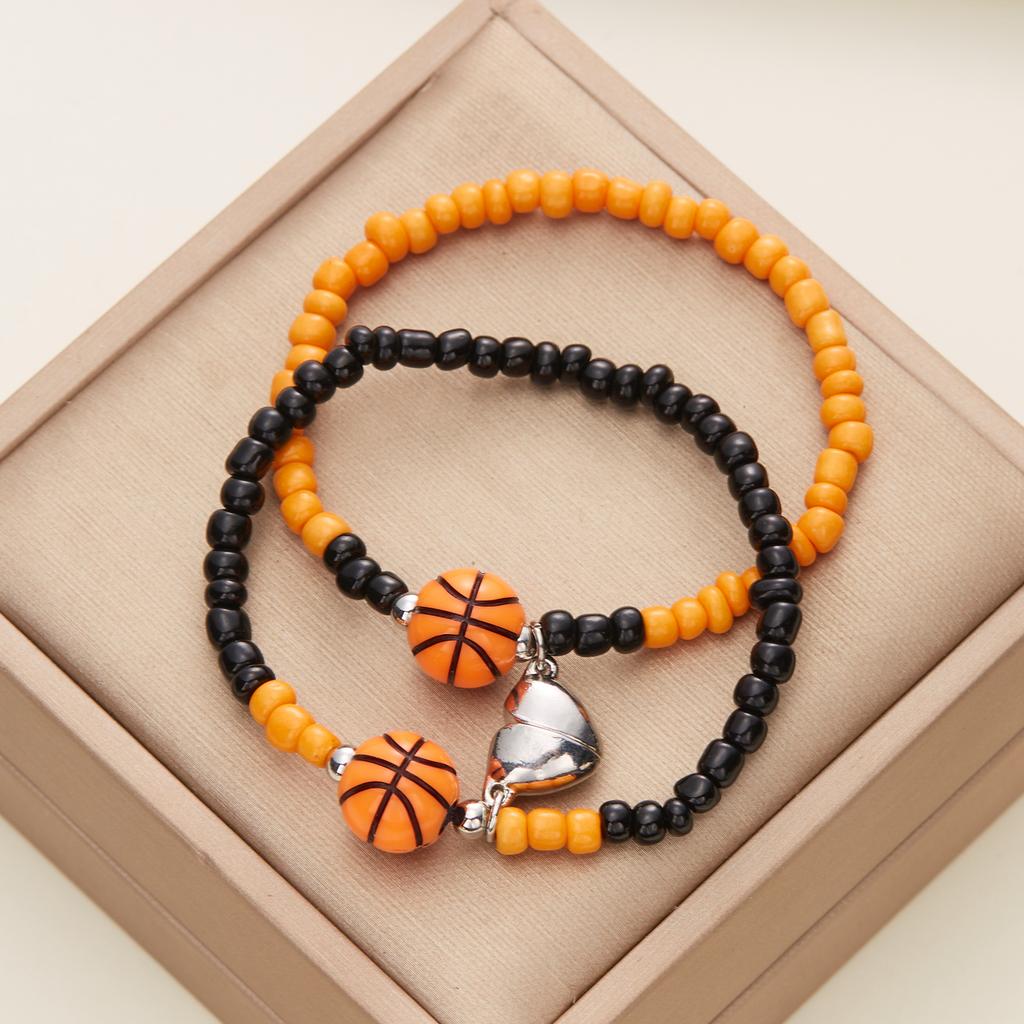 2Pcs/set Volleyball Football Basketball Tennis Couple Bracelet Magnetic Heart Matching Beaded Bracelets Lover Dating Jewelry
