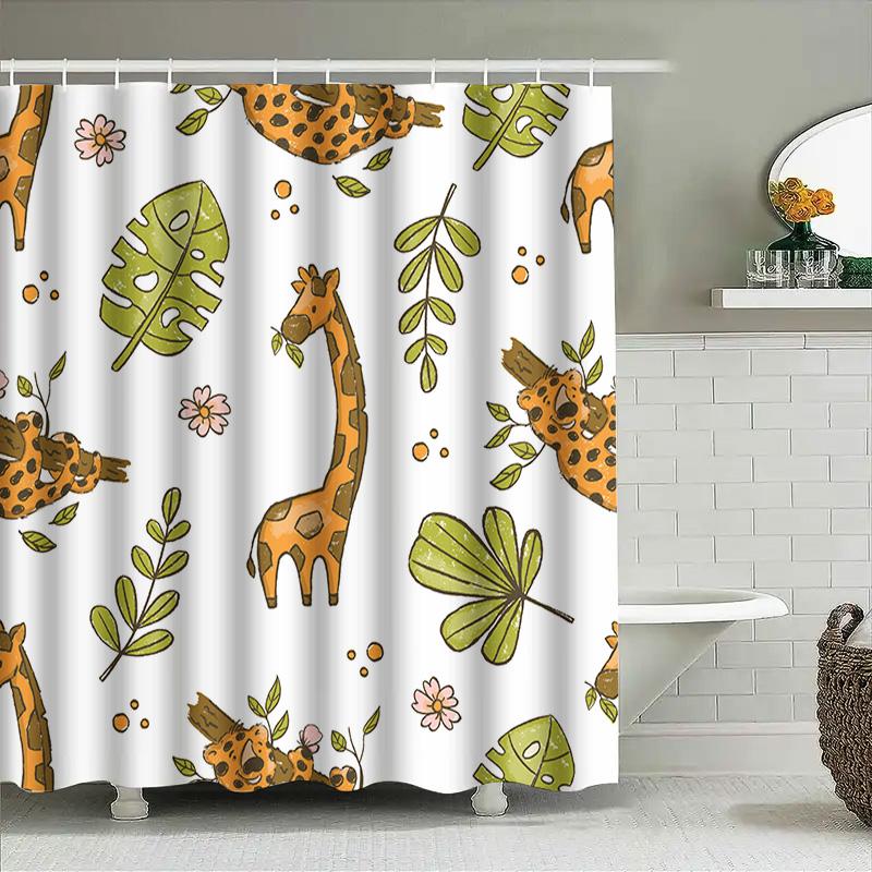 Vibrant Giraffe Tropical Leaf Printed Shower Curtain For Bathroom Decor Taurusduan Design