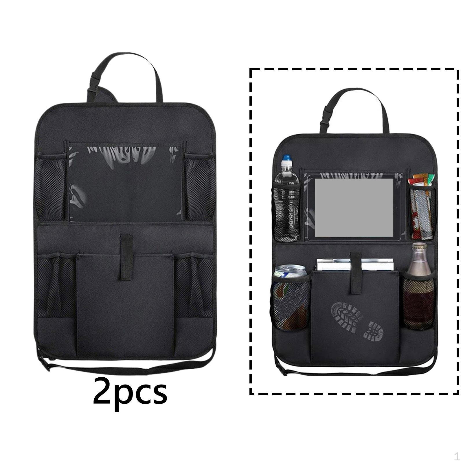 

2 Pieces Car Back Seat Protector Organizer Kicking Mat with Adjustable Straps Black Waterproof