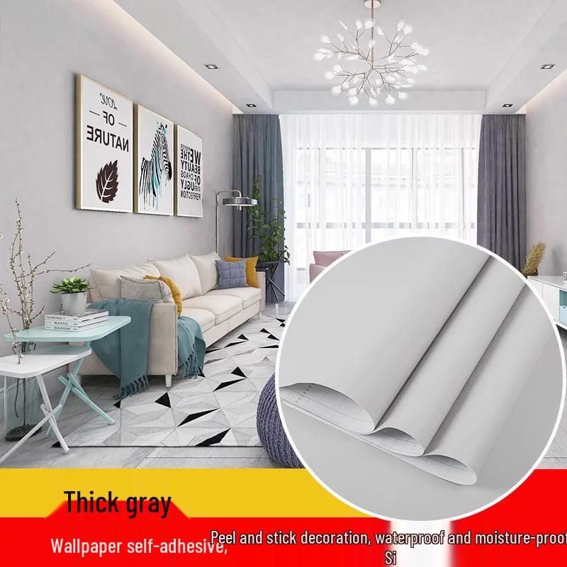 Self-Adhesive Waterproof PVC Wall Mural - Solid Color, Thickened Wallpaper/Sticker for Dorms (White/Black)