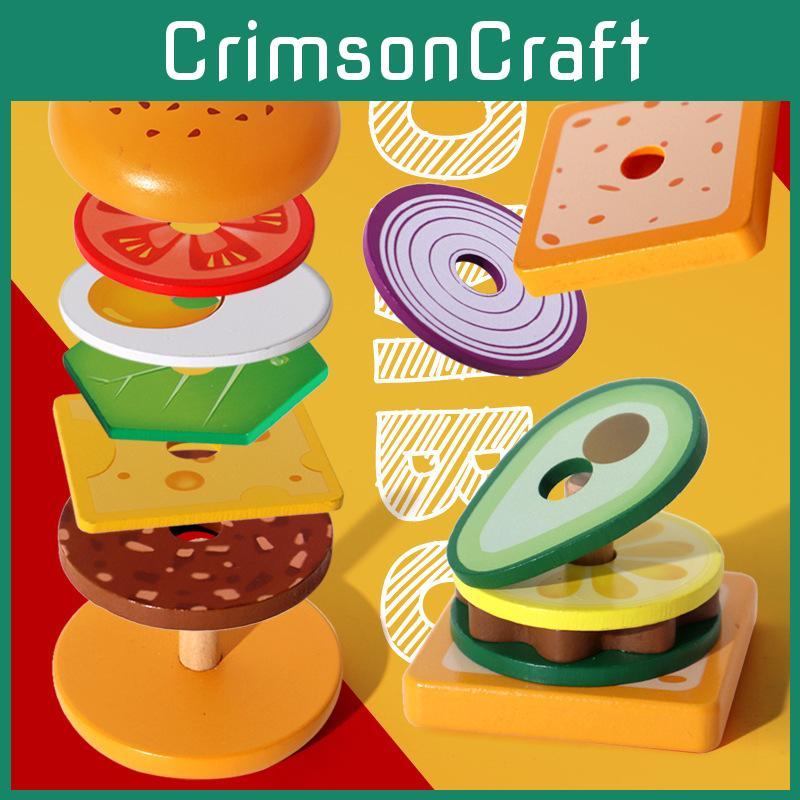 Hamburger Wooden Simulation Sandwich Set Food Assembly Paired With Children Toys