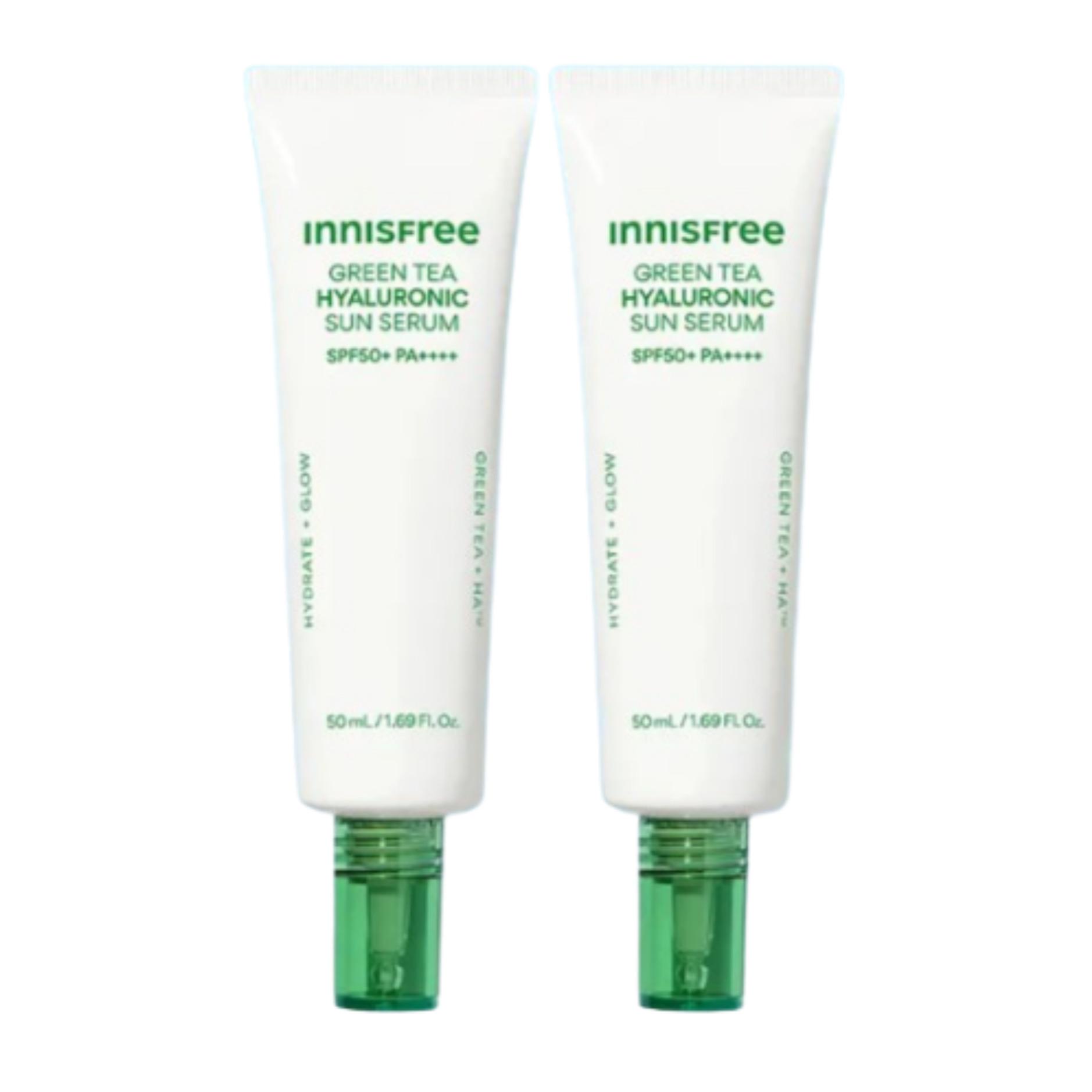 

Innisfree Green Tea Hyaluronic Calming Moisture Sun Serum 50ml 1+1 Special Set – Hydration & UV Protection