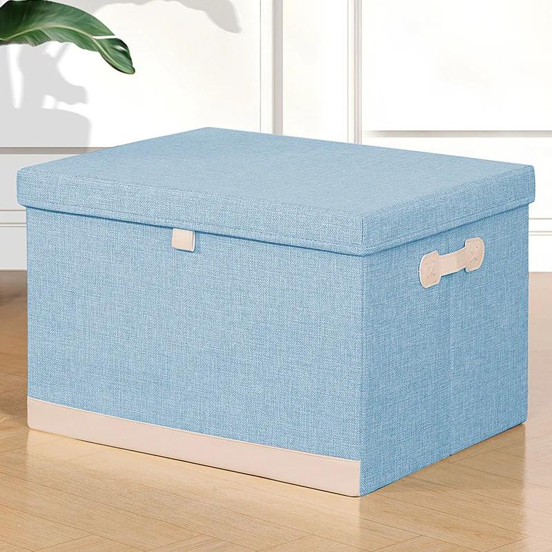 Cotton Linen Folding Storage Box with Lid Closet Drawer Clothes Books Toys Sundries Quilts Organizer Laundry Basket for Wardrobe