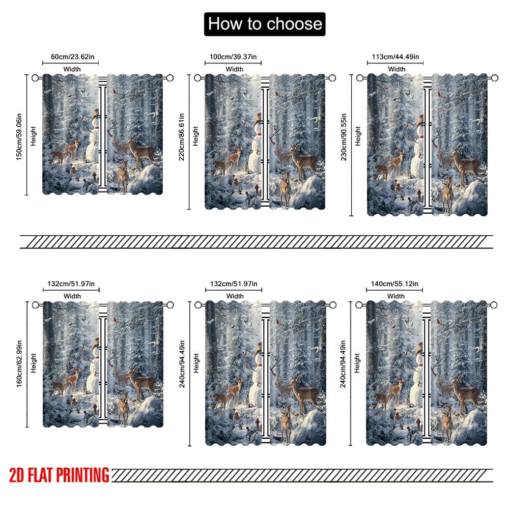 2pcs,2D Plane Printing Curtains Roller Blinds Snowman & Reindeer Versatile 100% Polyester (without Rod) Outdoor Decorations
