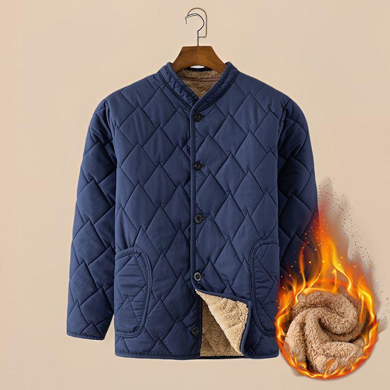 

Woodpecker Men s Fleece-lined Lambswool Jacket - Warm, Thick Cotton Coat for Middle-aged and Elderly Men 4XL (160-180 lbs) синій