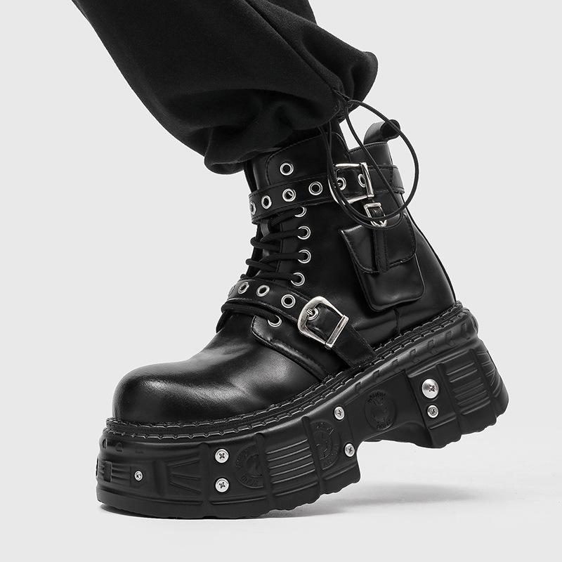 Street Punk Thick-soled Martin Boots Men's Cool Drag Diablo Subculture Fashion Boots Metal Buckle Boots-H