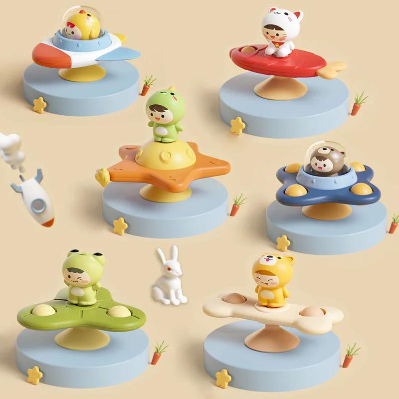 Non-Toxic Baby Soothe Cartoon Airplane Sucker Spinner Suction Sensory Toy Baby Bath Rotating Rattles Early Educational Montessoris Toys