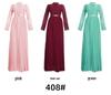 African Women's Muslim Long Sleeve Chiffon Pleated Skirt Dress with Belt