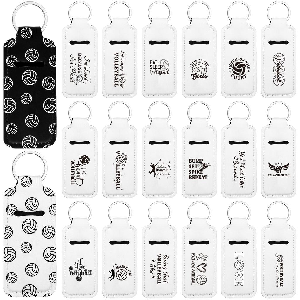 20Pcs Volleyball Lipstick Holder Keychains Bulk Volleyball Lipstick Balm Holder Keychain Clip-On Lipstick Sleeve Pouch