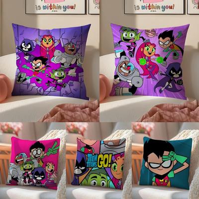 Fashion T-Teen Titans Gos Game Character Cushion Cover Pillowcase Short Plush Invisible Zipper Room Sofa Cushion Cover