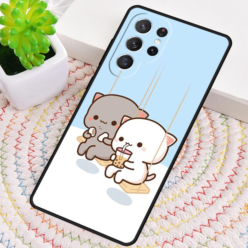 Mochi Peach Cat Silicone Phone Case For Samsung Galaxy note 10 pro S26 S25 S24 S23 S22 S21 Plus S25Ultra Capa Cover