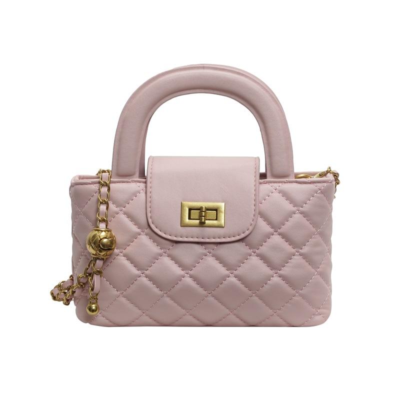 

Rhombus chain handbag bag simple texture messenger women s bag lock design single shoulder small square bag розовый
