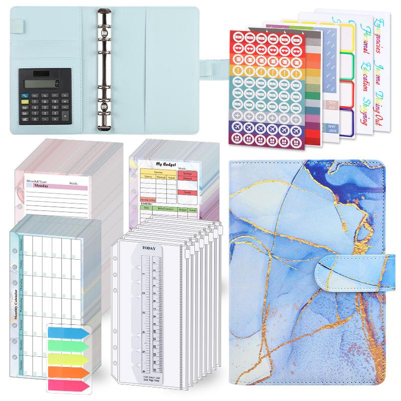A6 Purple Marble with Calculator Money Budget Planner Binder Zipper EnvelopesCash Envelopes For Budgeting Money Organizer Binde
