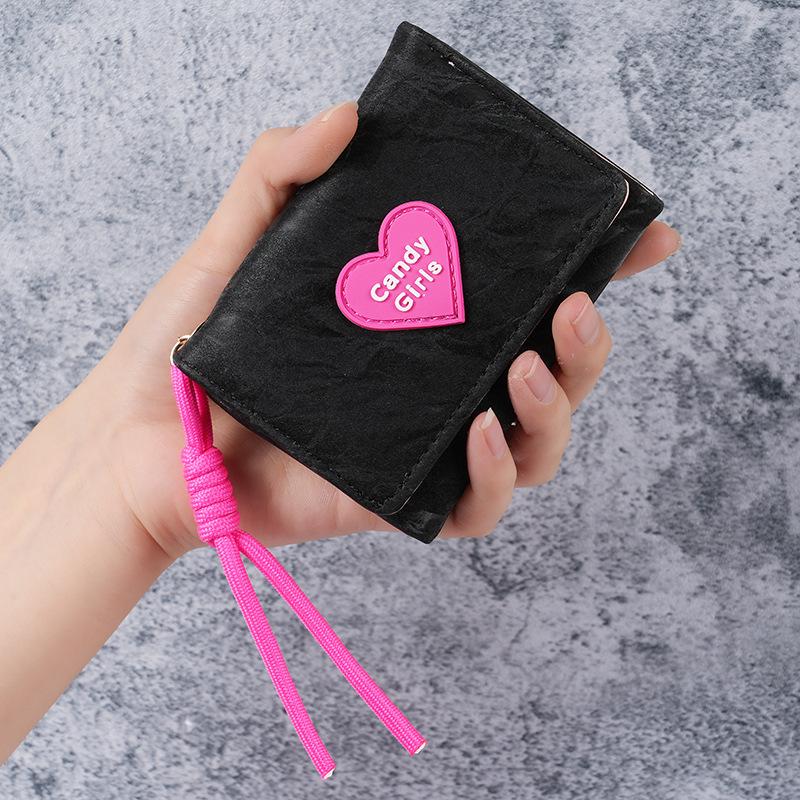 

Korean Style Heart Candy Women’s Tri-fold Lanyard Wallet чорний