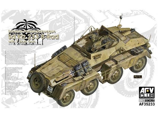 AFV Club German Army Heavy Armored Reconnaissance Vehicle with Gun Model Kit 1/35 Sd.Kfz.233 8-wheeled 7.5cm (plastic FV35233)
