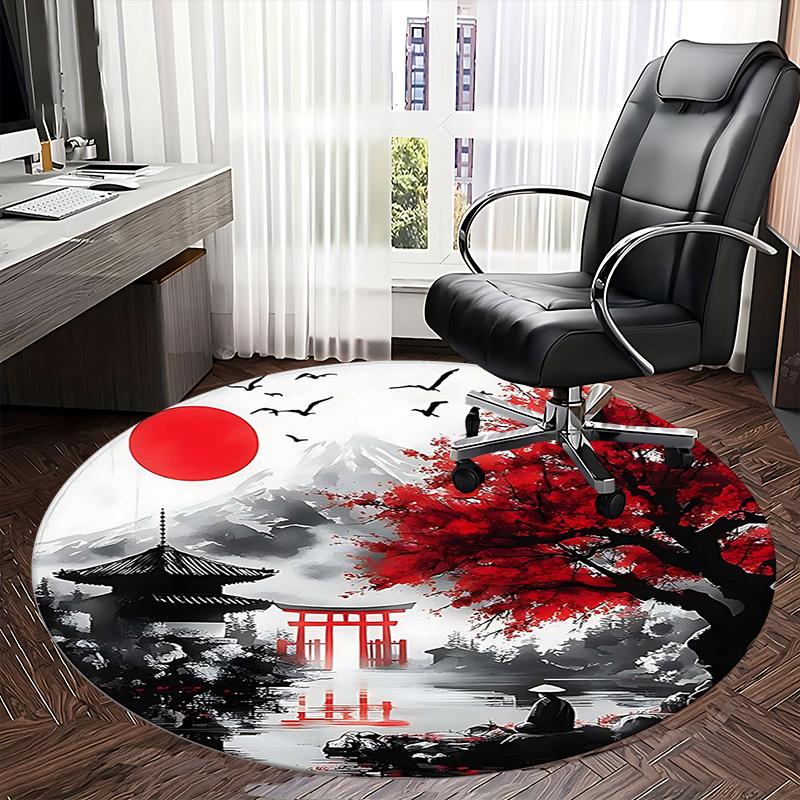

Japanese Landscape,Traditional Pagoda Scene Chair mat Round Rug Office carpet, Machine Washable, Non slip, Suitable for Living Rooms, Bedrooms 120cm