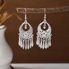Ethnic Miao Silver Tassel Earrings - Retro Long Dangle Scenic Studs for Women