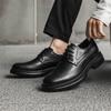 Men Brogues Fashion Lace Up Leather Casual Shoes Spring and Autumn Round Toe Solid Platform Mid Heel Water Proof Loafers