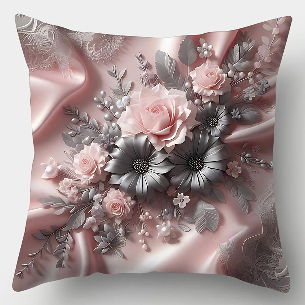 Modern Pink Floral Pillowcasebedroom Sofa Decorative Cushion Cover With Zipper Soft Cushion Cover