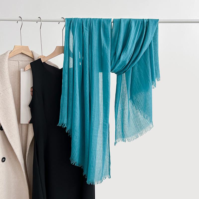 Artistic Cotton and Linen Scarf - Solid Color, Japanese & Korean Style, Women's Shawl for Air-Conditioned Rooms, Outerwear, Sun Protection