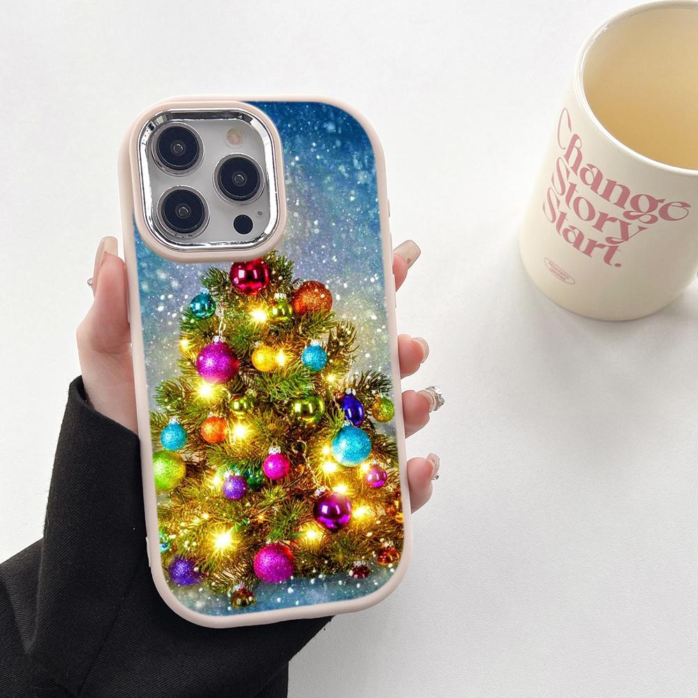 N117 Neujahr Frohe Weihnachten Kunst Weiche Handyhüllen für Samsung S24 S23 A15 A12 A35 A54 Infinix Hot 40i Tecno Galvanisierter Rahmen Kameraschutz Rückseite