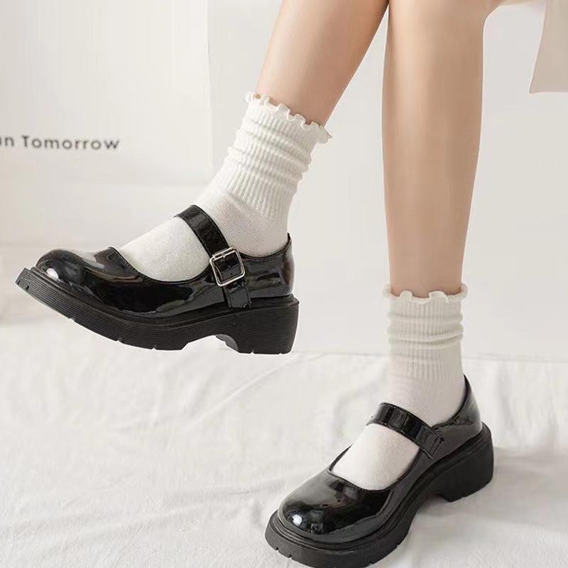 10 Pairs White Mid Calf Socks Versatile JK Japanese Women Socks White Ear Four Seasons Mid Calf Socks White Lace Socks