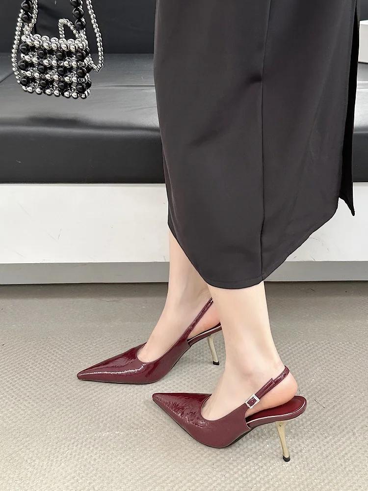 Fashion Designer High Quality Women Pumps 2025 Sexy Pointed Toe Belt Buckle Thin Low Heels Elegant Slingbacks Prom Shoe Zapatos De Mujer