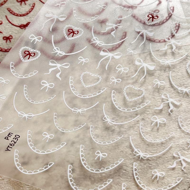 Embossed Knitting Bow Nail Stickers Love Heart 3D Relief Self Adhesive Nail Art Decorations Decals Accessory