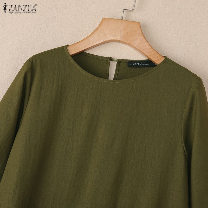 ZANZEA Damen Lässig Rundhals Achtelarm Locker Langes Kleid