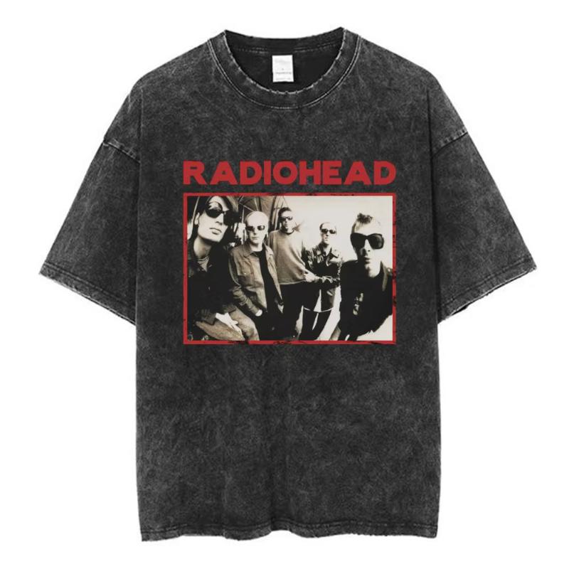 Rock Band Radiohead The Bends Vintage Washed Tshirt Unisex Women Fashion Hip Hop T Shirts Casual Tshirts Streetwear