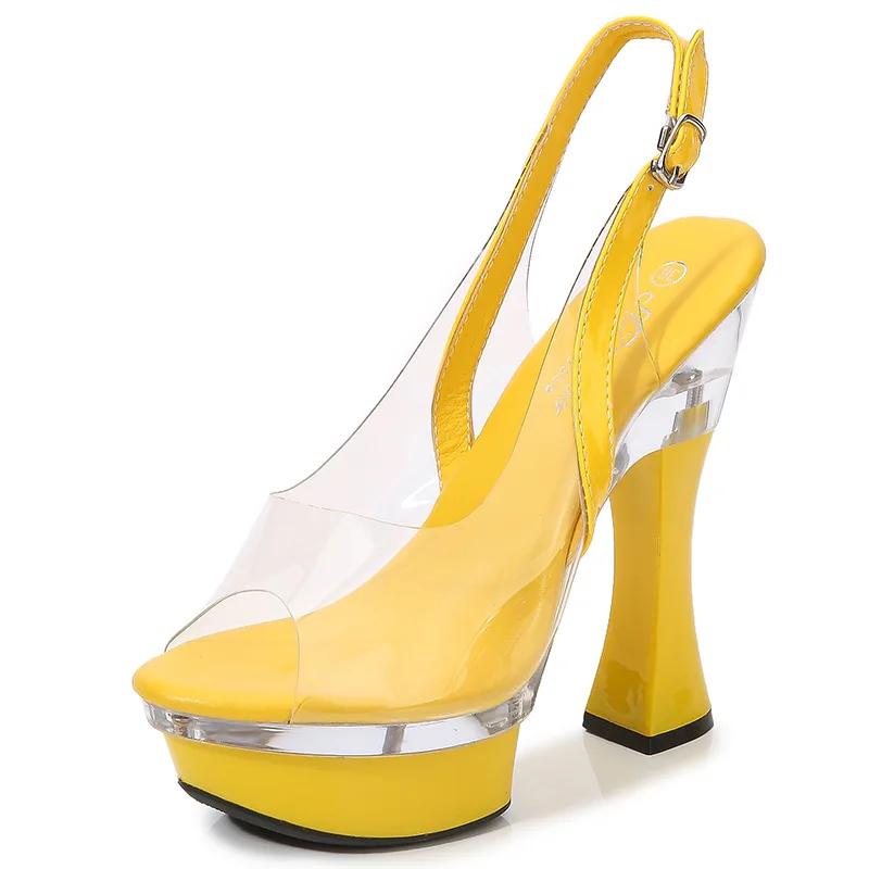 Fashion Summer Fish Mouth Shoes Nightclub Thick Heel High Heel Shoes 14CM Car Model Sandals Women's Walking Show Steel Pipe