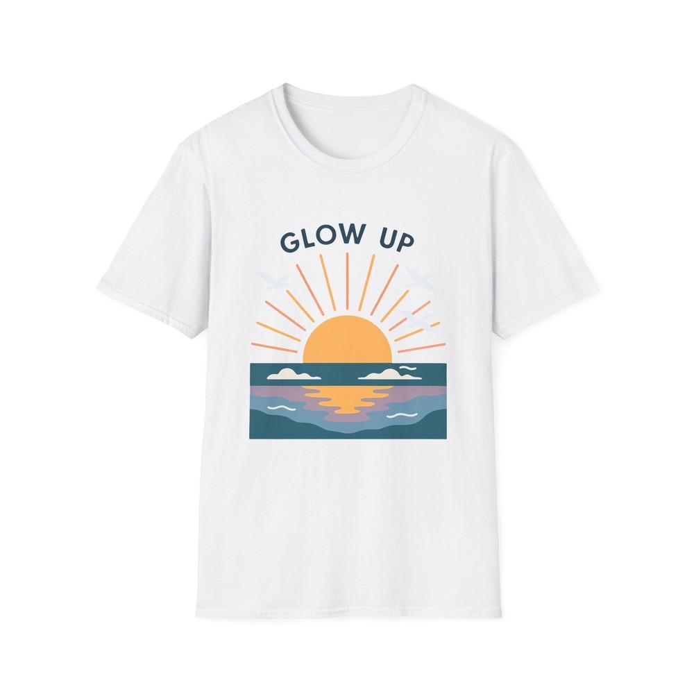 

Unisex Softstyle T-Shirt Sunrise Lake Birds Minimalist Modern Design L